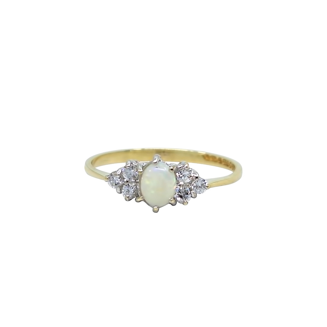 9ct Yellow Gold Opal & CZ Trefoil Ring
