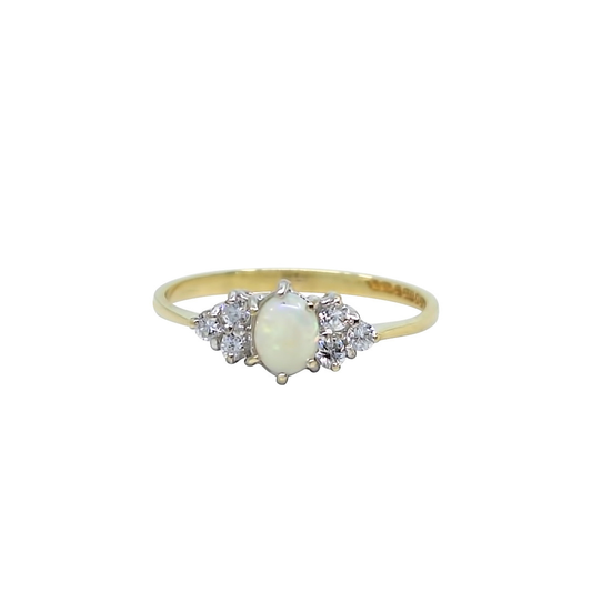 9ct Yellow Gold Opal & CZ Trefoil Ring