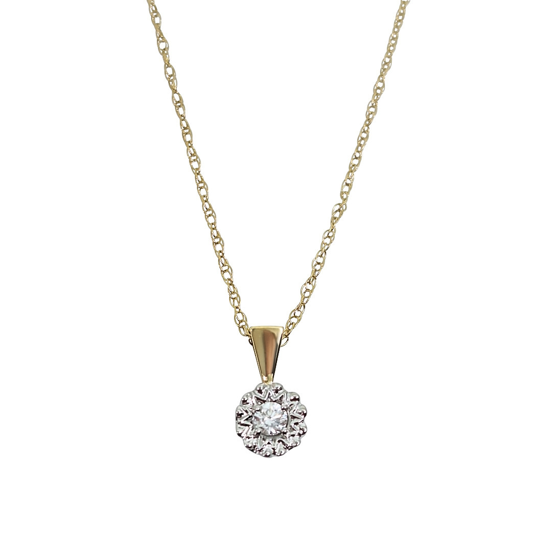 9ct Yellow Gold Diamond Illusion Set Pendant
