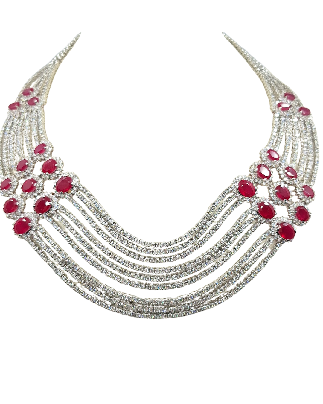 18ct White Gold Diamond And Ruby Necklace