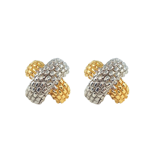 18ct Two Colour Gold Cross Over Earrings