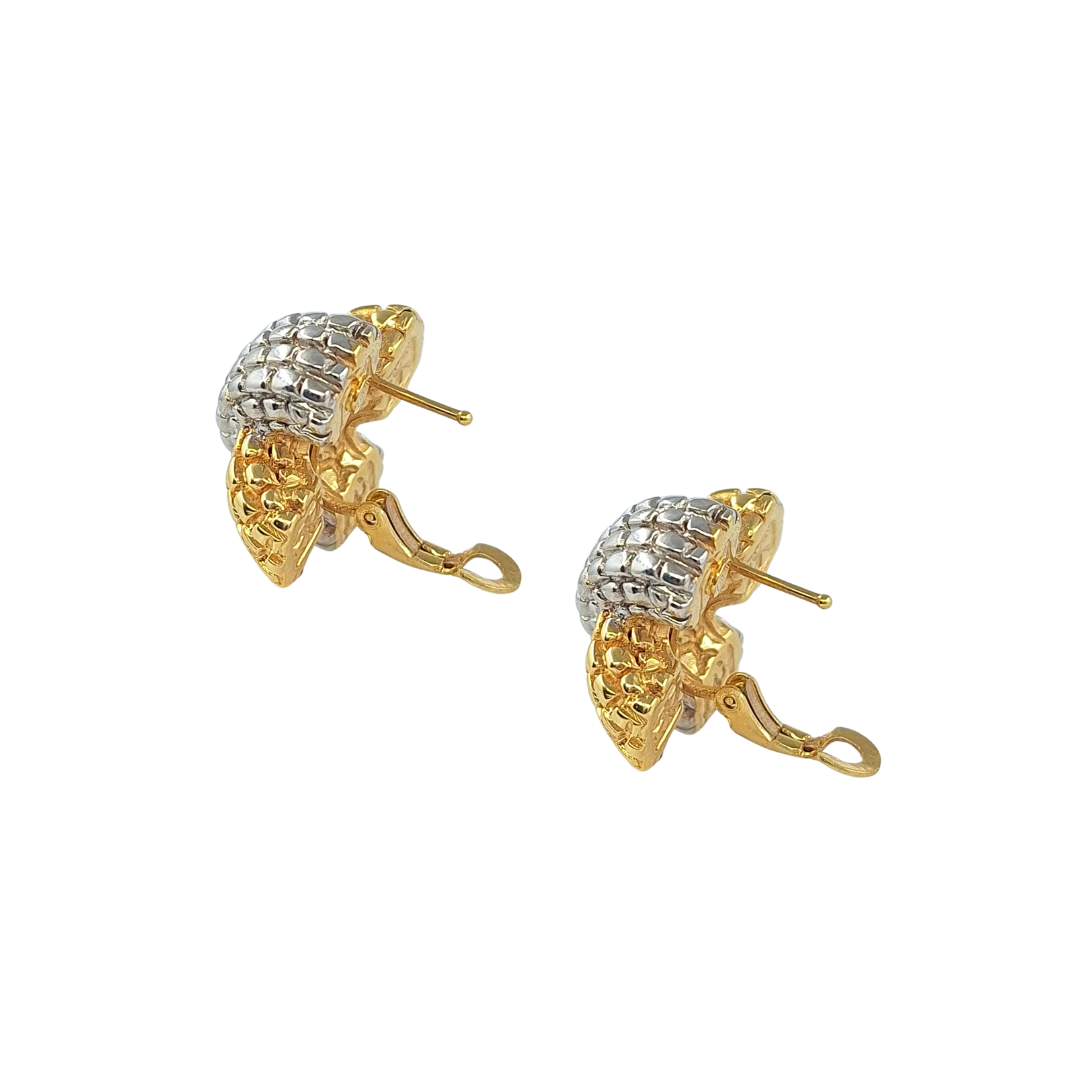 18ct Two Colour Gold Cross Over Earrings