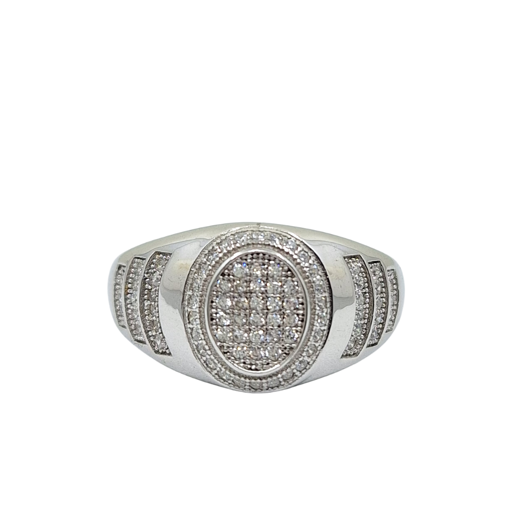 Silver Cubic Zirconia Gents Signet Ring