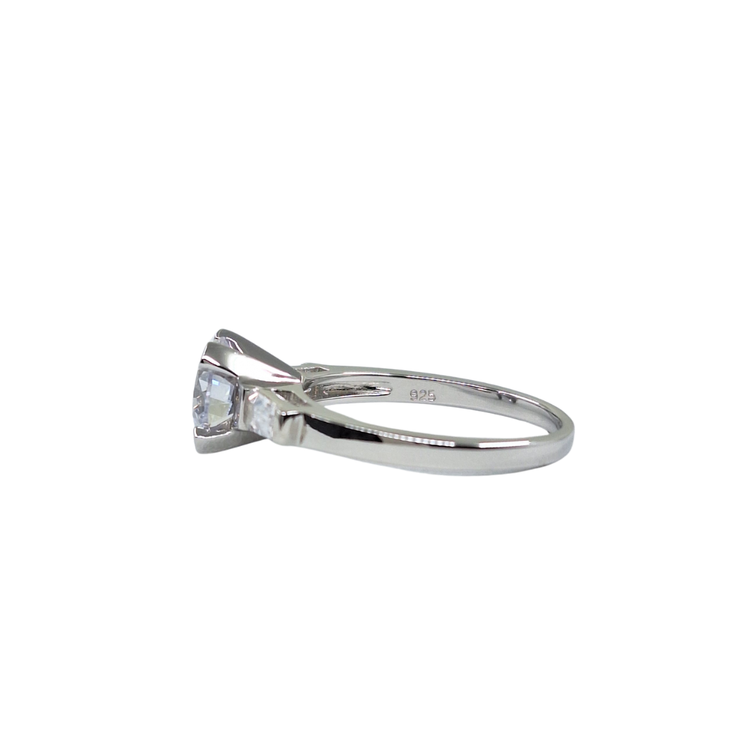 Silver Cubic Zirconia Solitaire Ring With Baguette Shoulders