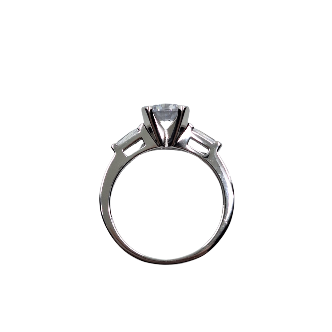 Silver Cubic Zirconia Solitaire Ring With Baguette Shoulders