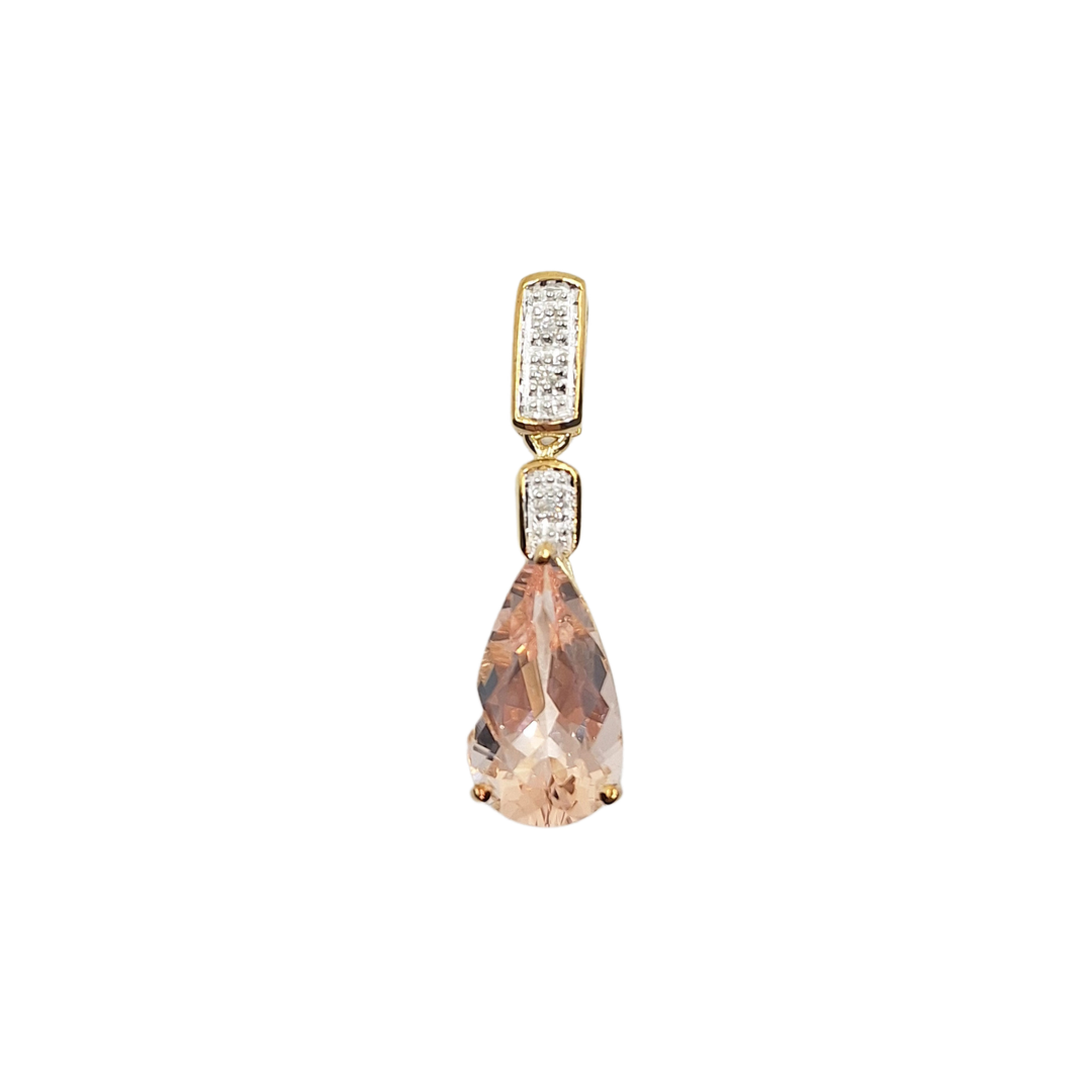 9ct Yellow Gold Mozambique Morganite & Diamond Pendant