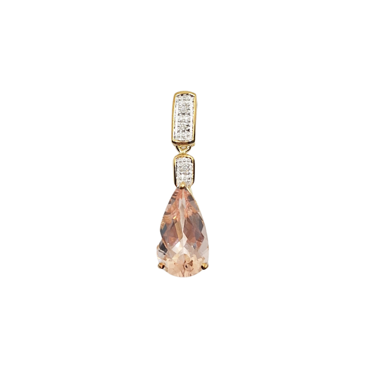 9ct Yellow Gold Mozambique Morganite & Diamond Pendant