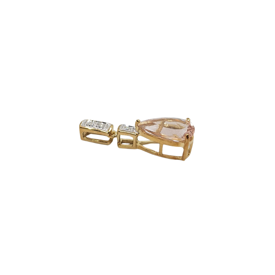 9ct Yellow Gold Mozambique Morganite & Diamond Pendant