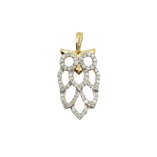 9ct Yellow Gold Diamond Owl Pendant 0.5ct