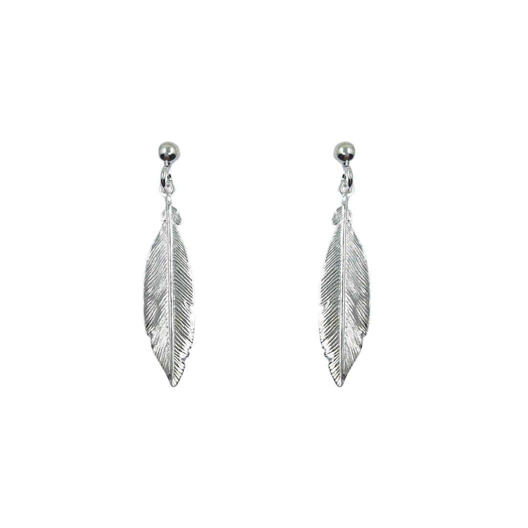 Silver Feather Drop Earrings