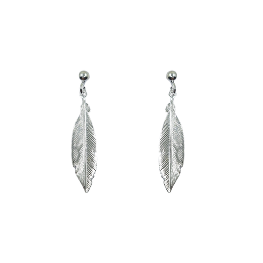 Silver Feather Drop Earrings