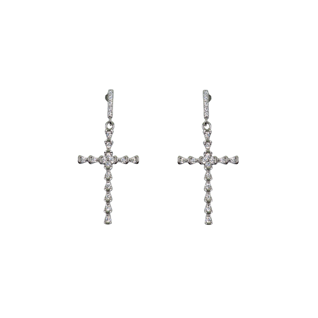 Silver Cubic Zirconia Cross Drop Earrings