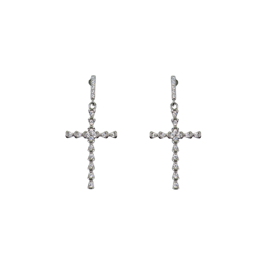 Silver Cubic Zirconia Cross Drop Earrings