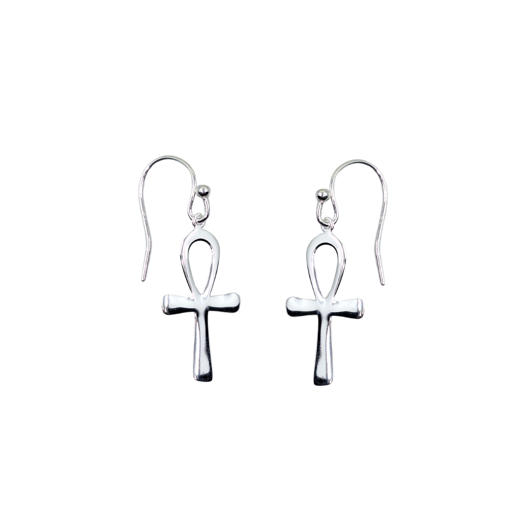 Silver Ankh Cross Drop Earrings