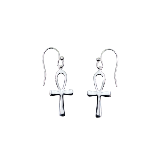 Silver Ankh Cross Drop Earrings