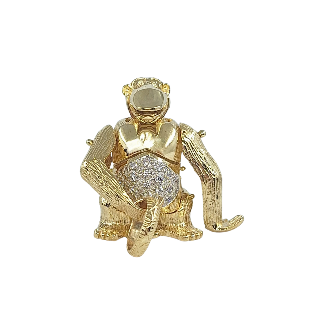 9ct Yellow Gold CZ Monkey Pendant