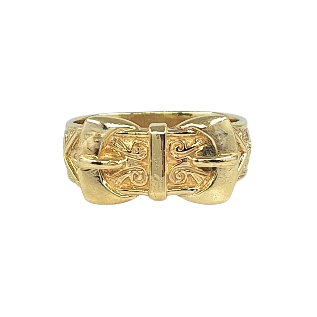 9ct Yellow Gold Patterned Double Buckle Ring