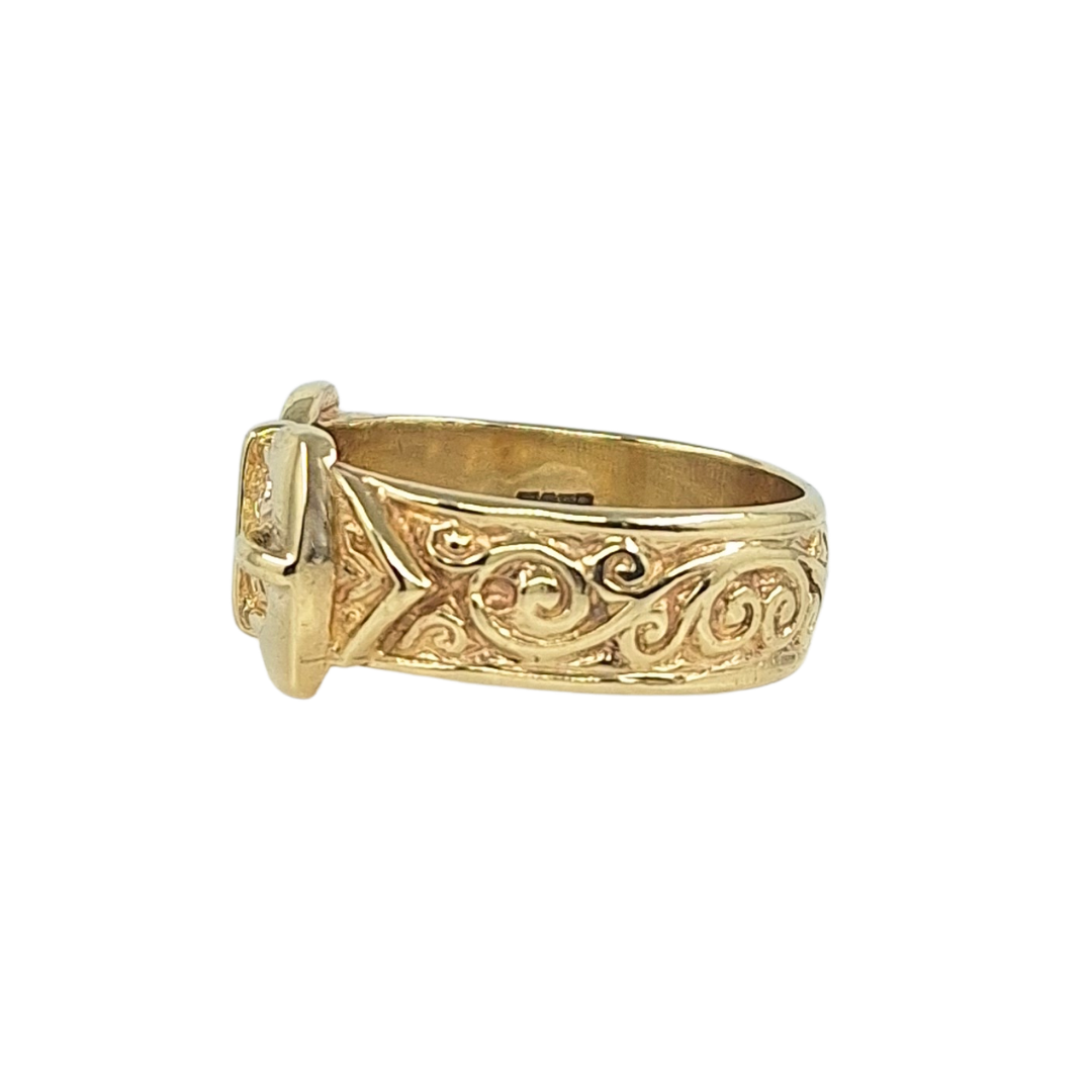 9ct Yellow Gold Patterned Double Buckle Ring