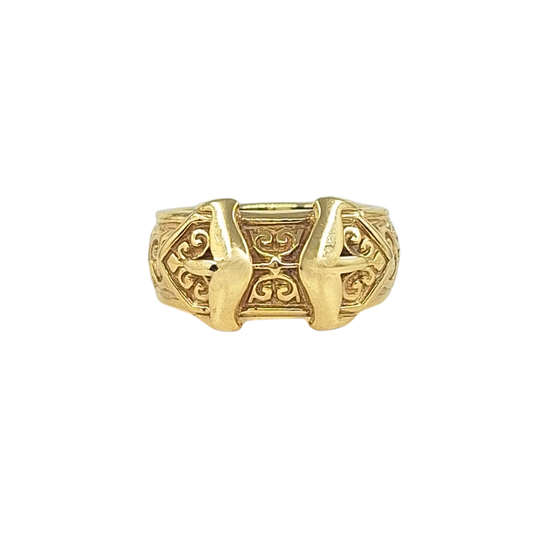 9ct Yellow Gold Patterned Double Buckle Ring
