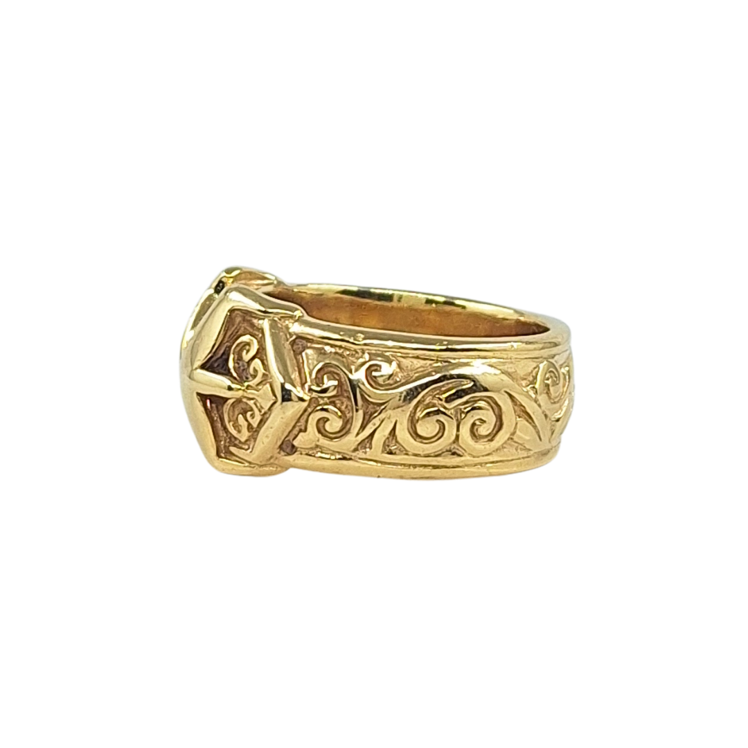 9ct Yellow Gold Patterned Double Buckle Ring
