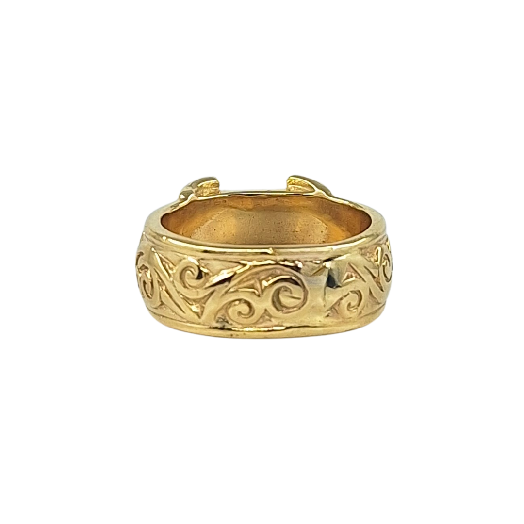 9ct Yellow Gold Patterned Double Buckle Ring