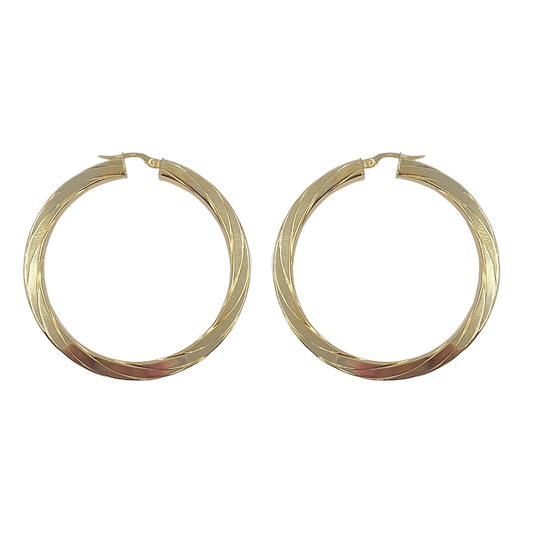 9ct Yellow Gold Engraved Hoop Earrings