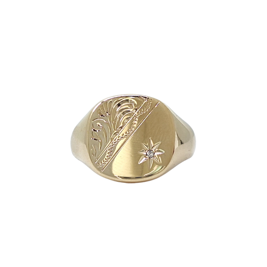 9ct Yellow Gold Diamond Signet Ring