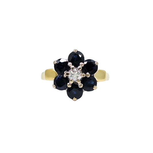 18ct Yellow Gold Sapphire & Diamond Cluster Ring