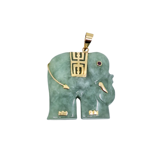 9ct Yellow Gold Jade Elephant Pendant