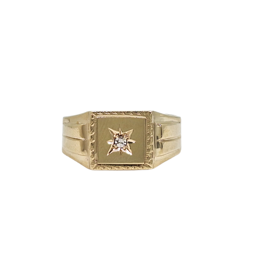 9ct Yellow Gold Diamond Set Signet Ring
