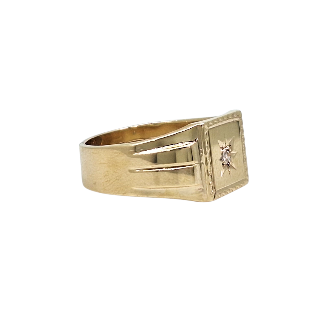 9ct Yellow Gold Diamond Set Signet Ring