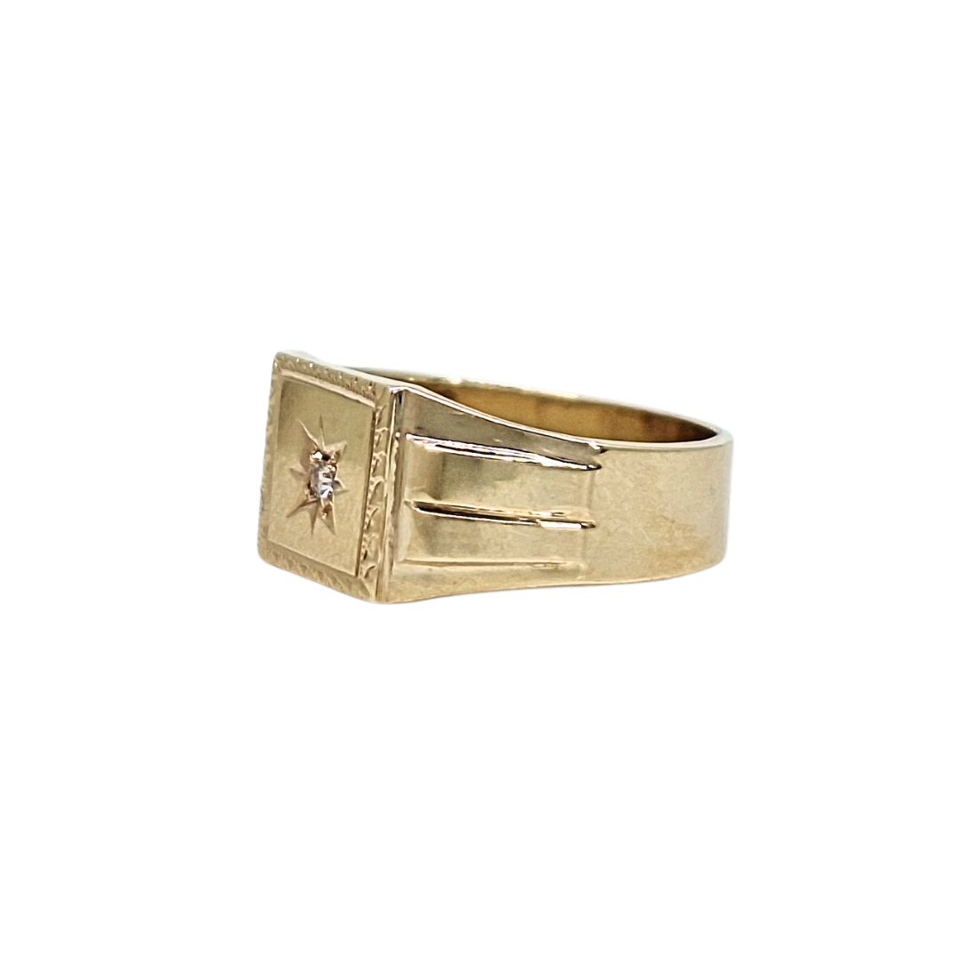 9ct Yellow Gold Diamond Set Signet Ring