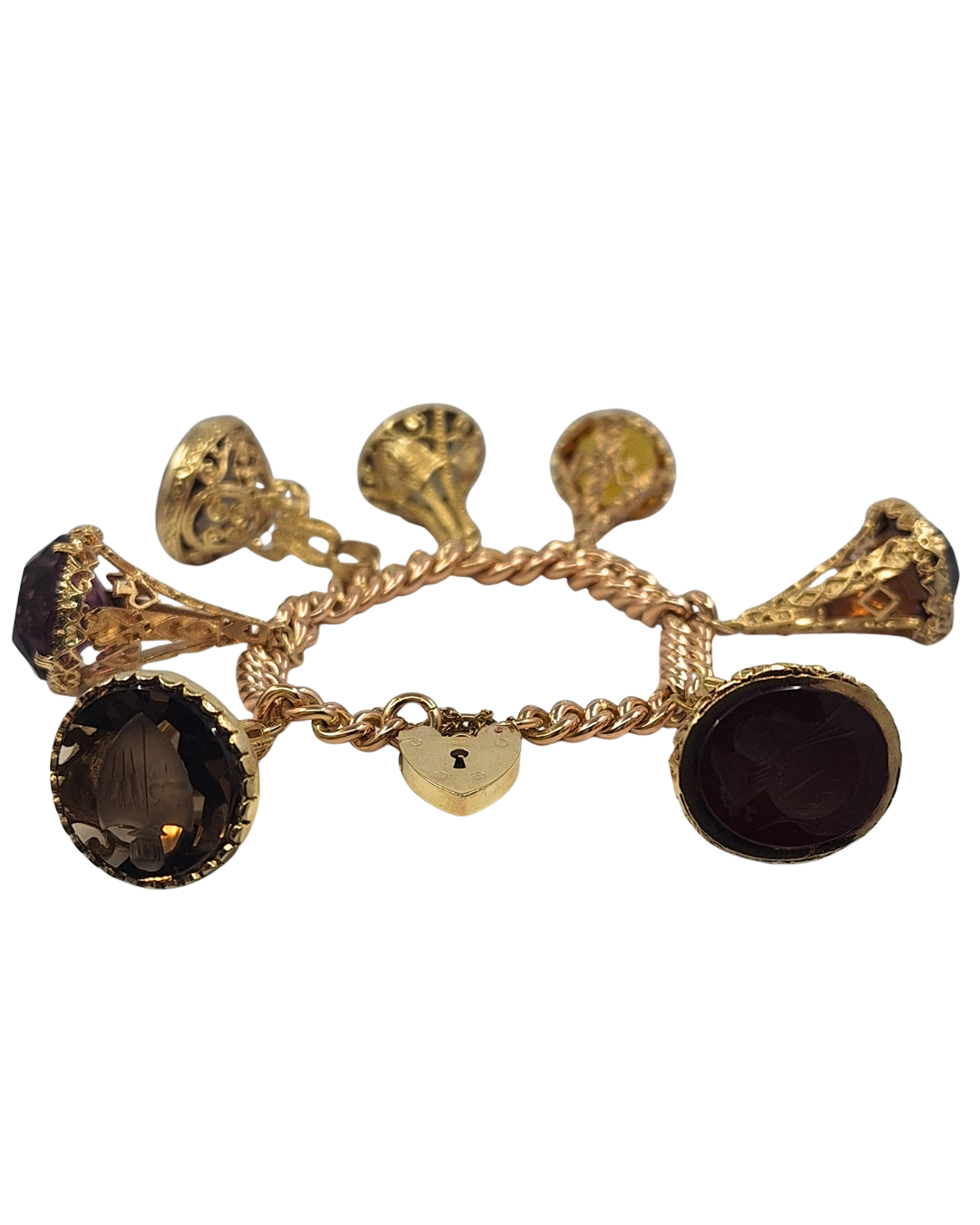 9ct Rose Gold Charm Bracelet With Yellow Gold Fob Charms
