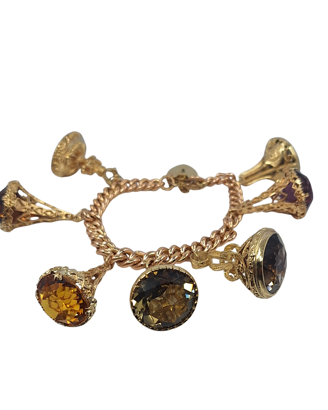 9ct Rose Gold Charm Bracelet With Yellow Gold Fob Charms