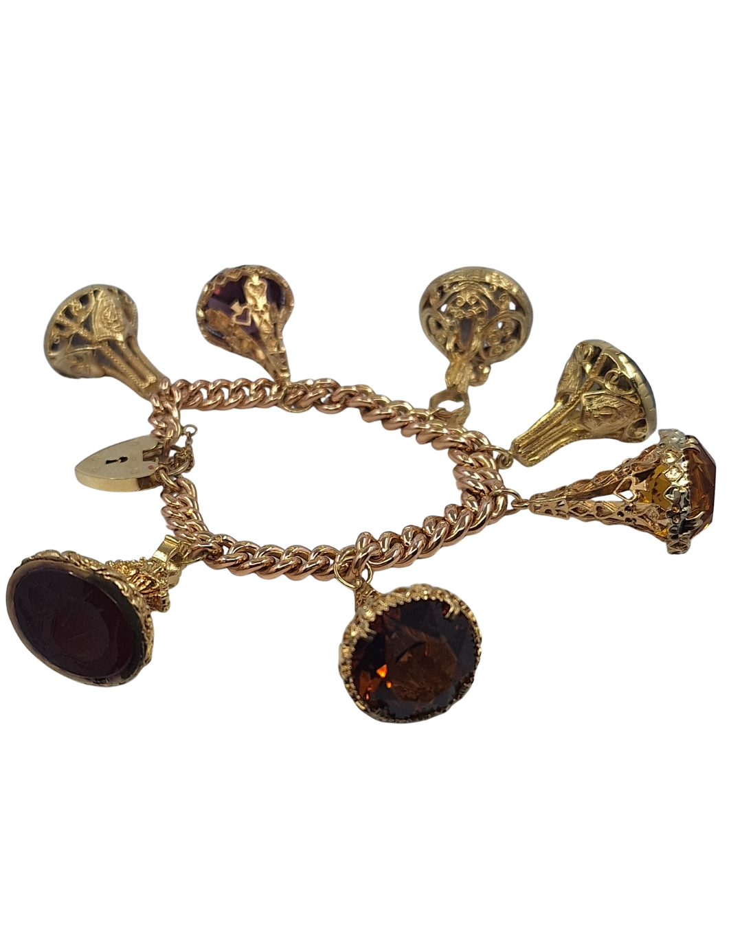 9ct Rose Gold Charm Bracelet With Yellow Gold Fob Charms