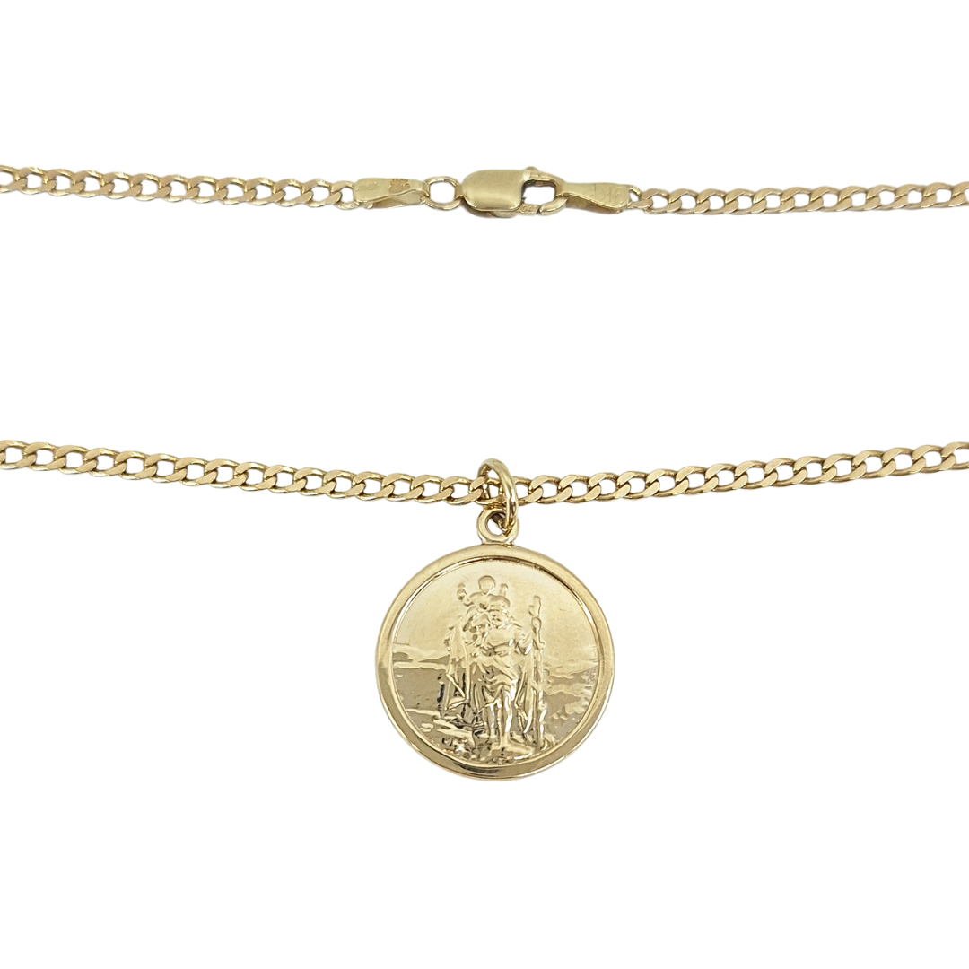 9ct Yellow Gold St Christopher & Chain 25"