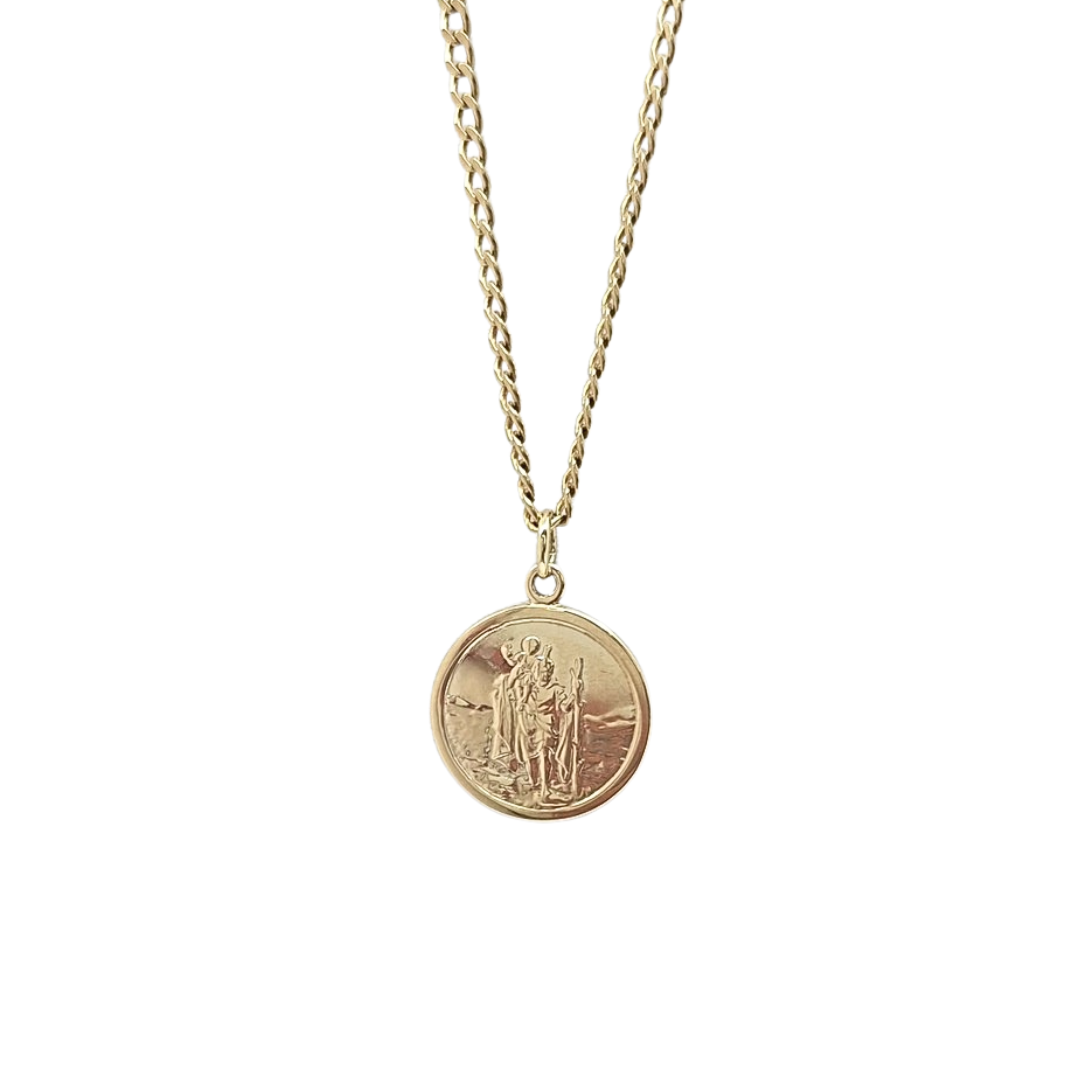 9ct Yellow Gold St Christopher & Chain 25"