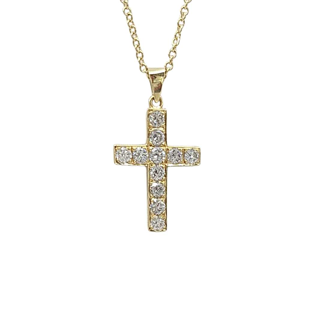 18ct Yellow Gold Diamond Cross Pendant & Chain 18"