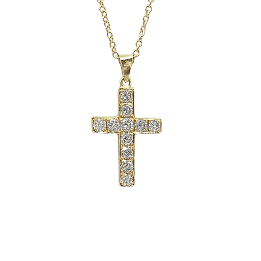18ct Yellow Gold Diamond Cross Pendant & Chain 18"