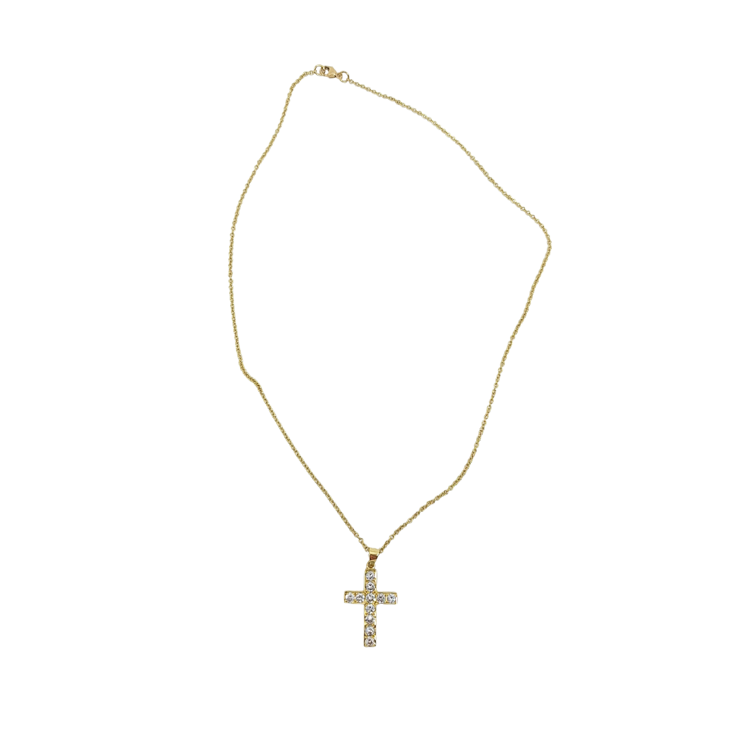18ct Yellow Gold Diamond Cross Pendant & Chain 18"
