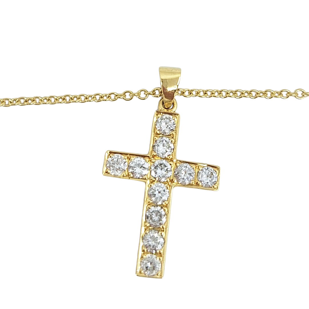 18ct Yellow Gold Diamond Cross Pendant & Chain 18"