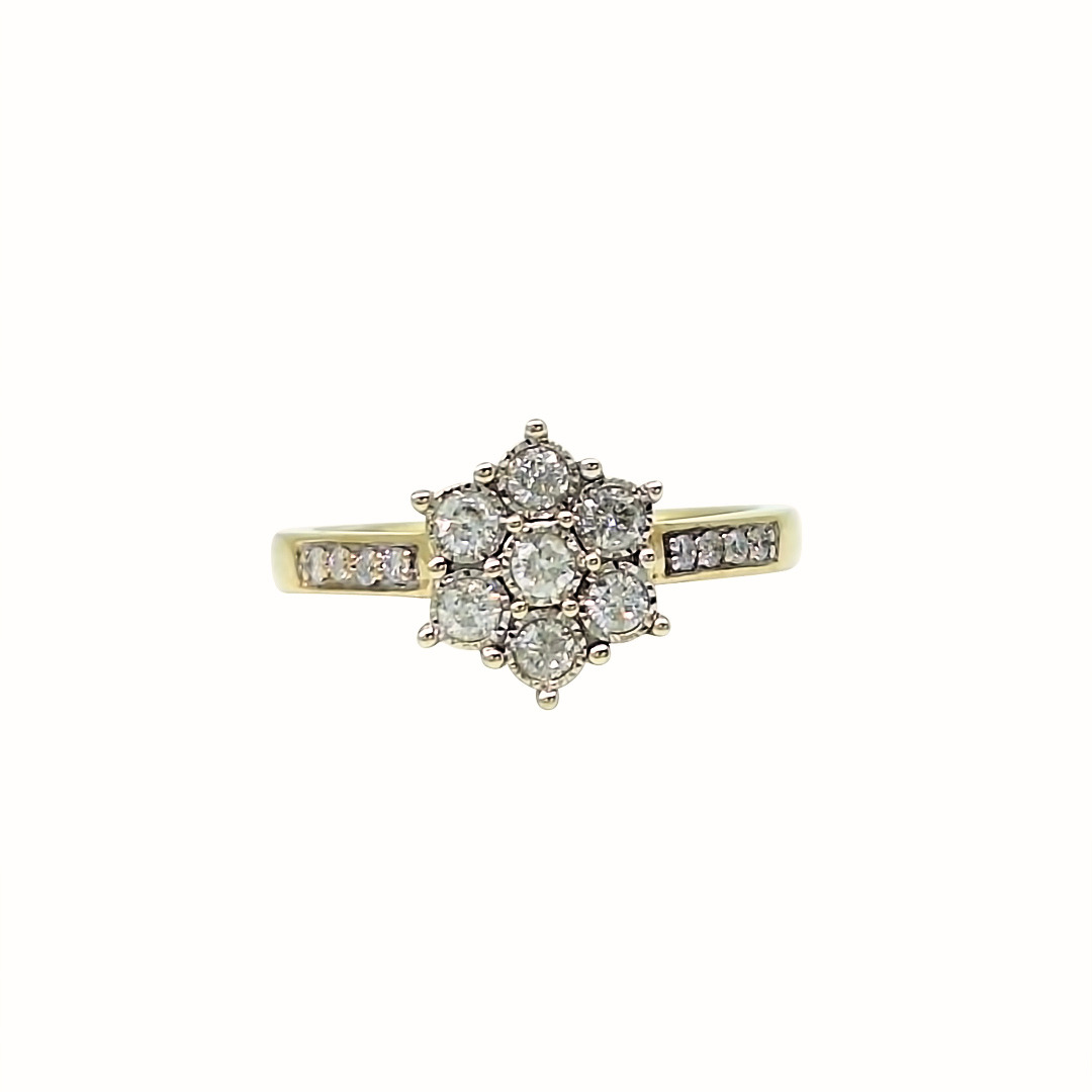 9ct Yellow Gold Diamond Cluster Ring 0.39ct