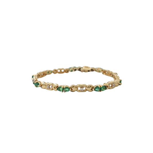 14ct Yellow Gold Emerald & Diamond Bracelet 7"