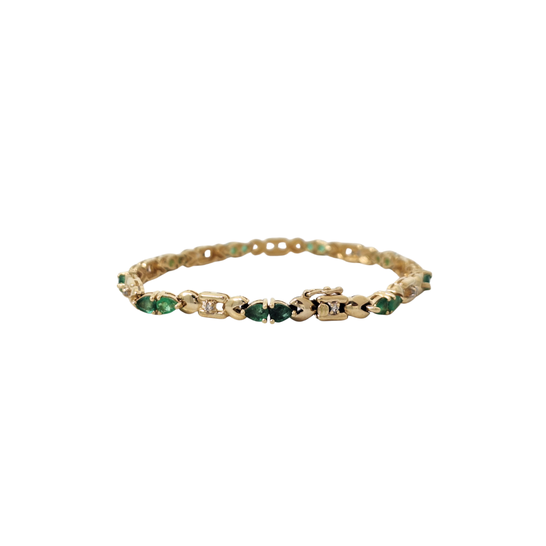14ct Yellow Gold Emerald & Diamond Bracelet 7"
