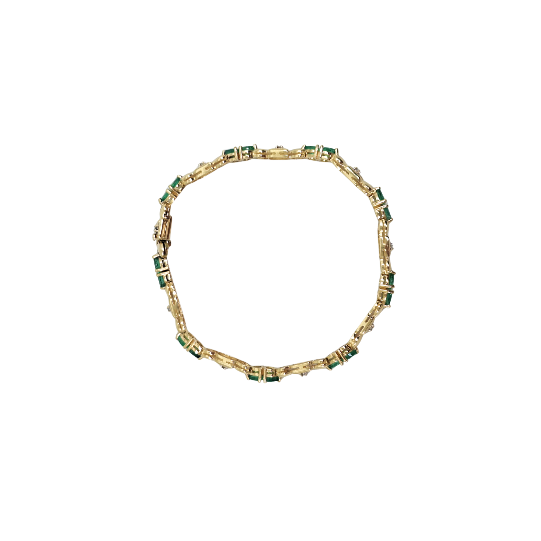14ct Yellow Gold Emerald & Diamond Bracelet 7"