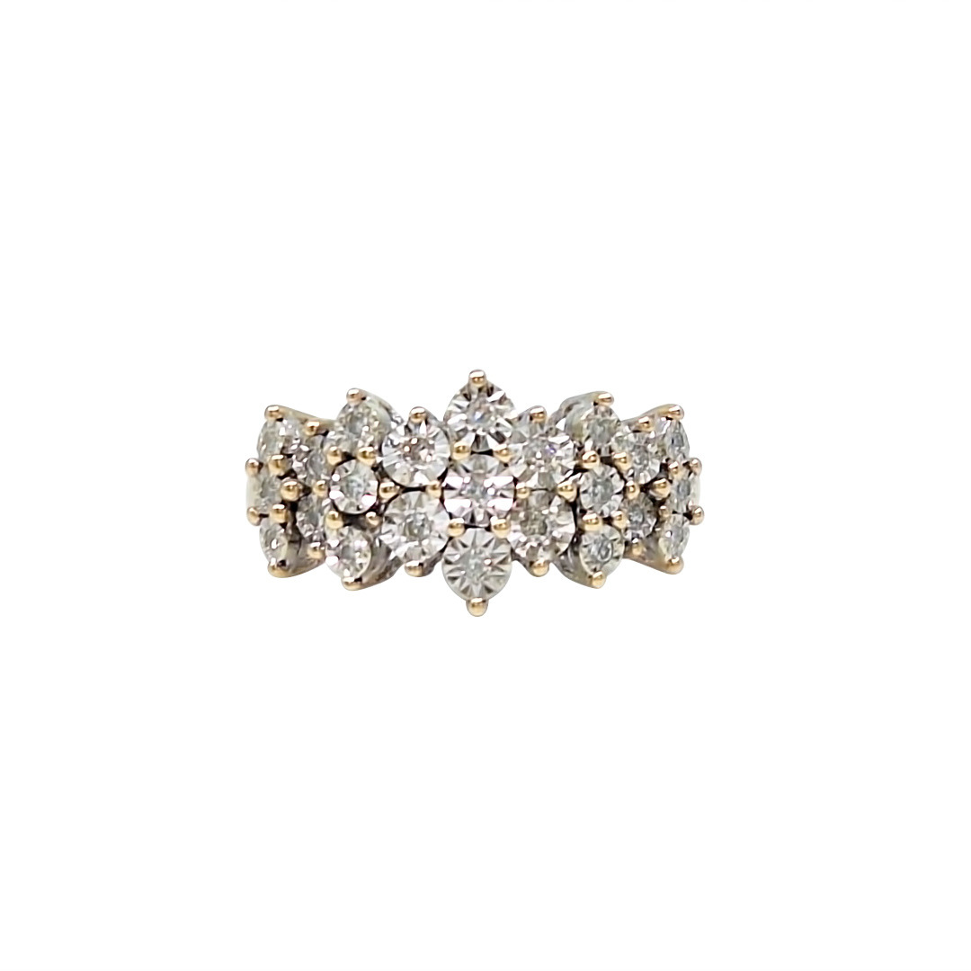 9ct Yellow Gold Diamond Illusion Set Cluster Ring