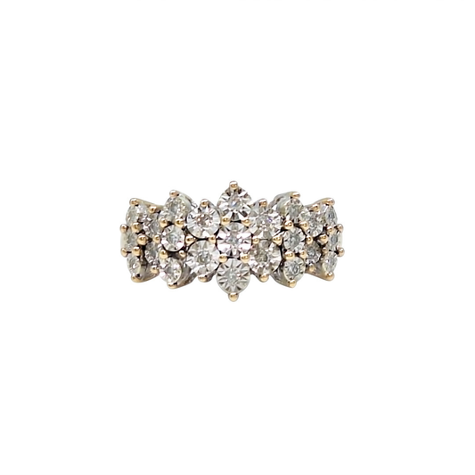 9ct Yellow Gold Diamond Illusion Set Cluster Ring