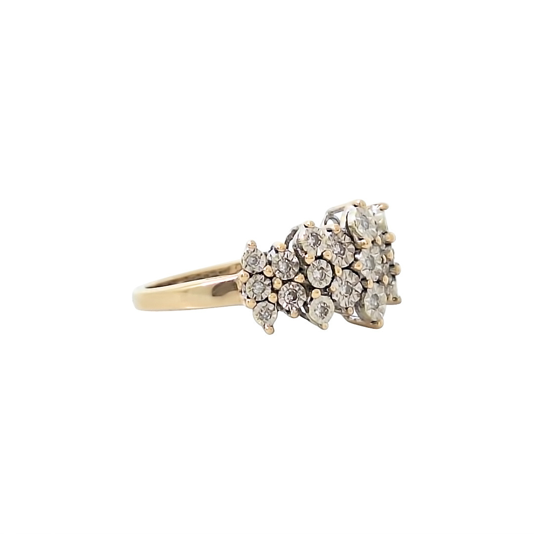 9ct Yellow Gold Diamond Illusion Set Cluster Ring