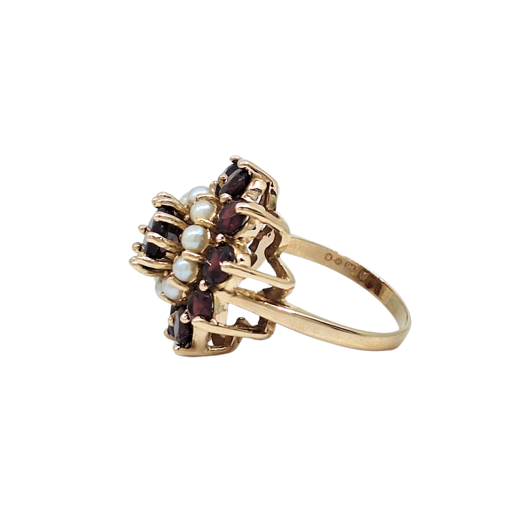 9ct Yellow Gold Garnet & Pearl Ring