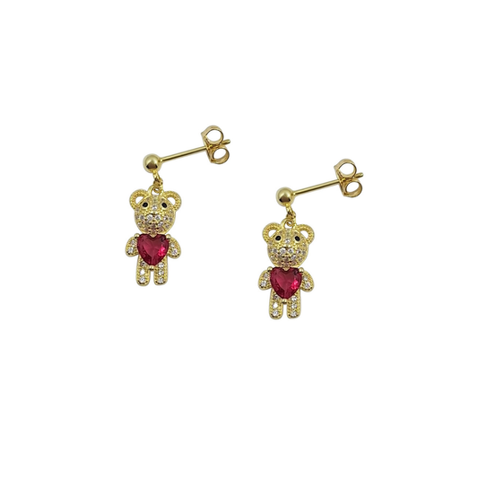 Silver 14ct Gold Plated Teddy Bear Earrings